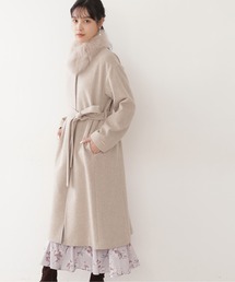 ◇ノーカラーウールフォックスコート