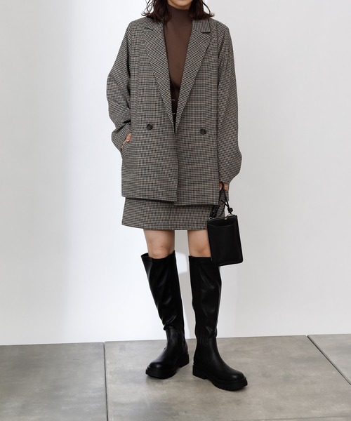 COLONY 2139(コロニートゥーワンスリーナイン)の「TR先染ミニスカート(セットアップ可)(スカート・レディース・ブラウン/グレー・FREE)」の2枚目の写真