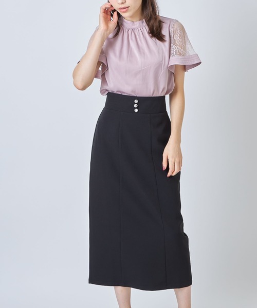 tocco closet（トッコ　クローゼット）の「取り外し可能なサスペンダー付きクリアビジュー装飾タイトスカート（スカート・レディース・ブラック/ピンク系その他・M）」の9枚目の写真