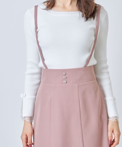 tocco closet（トッコ　クローゼット）の「取り外し可能なサスペンダー付きクリアビジュー装飾タイトスカート（スカート・レディース・ブラック/ピンク系その他・M）」の22枚目の写真