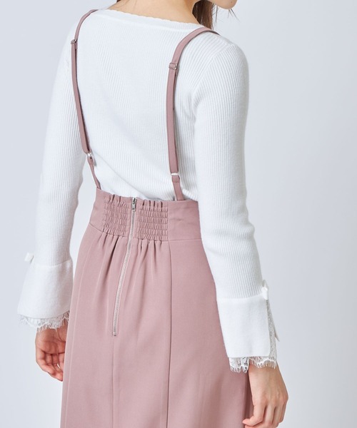 tocco closet（トッコ　クローゼット）の「取り外し可能なサスペンダー付きクリアビジュー装飾タイトスカート（スカート・レディース・ブラック/ピンク系その他・M）」の10枚目の写真