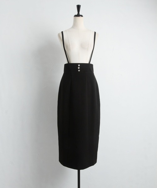 tocco closet（トッコ　クローゼット）の「取り外し可能なサスペンダー付きクリアビジュー装飾タイトスカート（スカート・レディース・ブラック/ピンク系その他・M）」の19枚目の写真