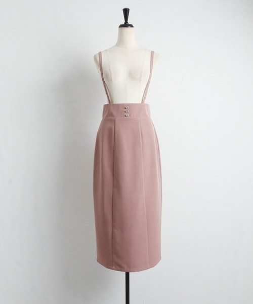 tocco closet（トッコ　クローゼット）の「取り外し可能なサスペンダー付きクリアビジュー装飾タイトスカート（スカート・レディース・ブラック/ピンク系その他・M）」の7枚目の写真