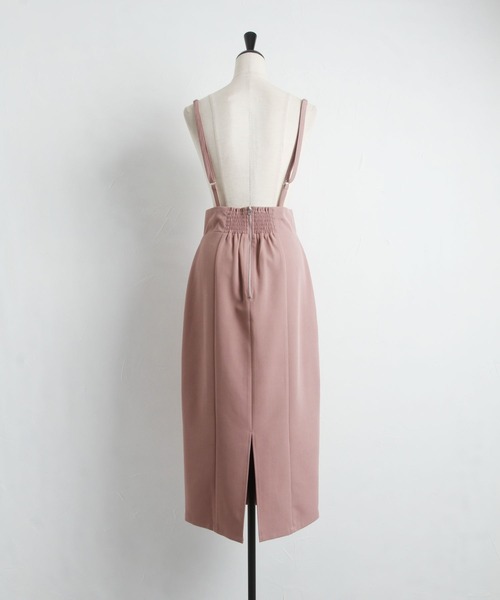 tocco closet（トッコ　クローゼット）の「取り外し可能なサスペンダー付きクリアビジュー装飾タイトスカート（スカート・レディース・ブラック/ピンク系その他・M）」の4枚目の写真