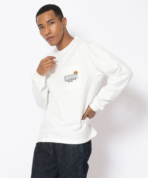 AVIREX（アヴィレックス）の「長袖 ヴァーシティ ポケット Tシャツ アヴィエーターズ キングス / LONG SLEEVE VARSITY POCKET  T-SHIRT AVIATOR'S KING / アヴィレックス / AVIREX（Tシャツ/カットソー・メンズ・ホワイト/ブラック/ネイビー・MEDIUM/X-LARGE/LARGE/XX-LARGE）」の2枚目の写真