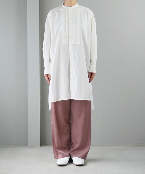 note et silence （ノートエシロンス）の「▲【 AMB100貨 】ピンタックバンドカラーロングシャツ　80タイプライターせせらぎ加工（シャツ/ブラウス・レディース・ブラック/ピンク/ホワイト・FREE）」の21枚目の写真