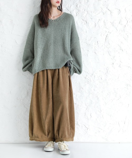 osharewalker（オシャレウォーカー）の「『タックボリュームコーデュロイパンツ』（その他パンツ・レディース・スミクロ/グレイッシュブルー/ベージュ/ライトグレー/カーキ・FREE）」の10枚目の写真