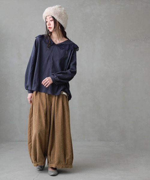 osharewalker（オシャレウォーカー）の「『タックボリュームコーデュロイパンツ』（その他パンツ・レディース・スミクロ/グレイッシュブルー/ベージュ/ライトグレー/カーキ・FREE）」の14枚目の写真