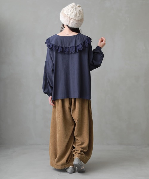 osharewalker（オシャレウォーカー）の「『タックボリュームコーデュロイパンツ』（その他パンツ・レディース・スミクロ/グレイッシュブルー/ベージュ/ライトグレー/カーキ・FREE）」の16枚目の写真