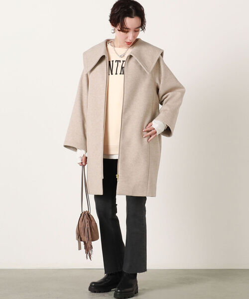 NOLLEY’S(ノーリーズ)の「◇【WEB限定】WOOLYニードルパンチセーラーカラーコート(その他アウター・レディース・ブラック/ベージュ/オフホワイト・FREE)」の6枚目の写真