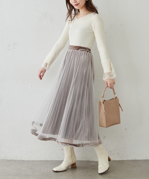 natural couture(ナチュラルクチュール)の「前後2WAY袖口レースリブニット(ニット/セーター・レディース・ブラック/サックスブルー/アイボリー/ボルドー/モカ・FREE)」の20枚目の写真