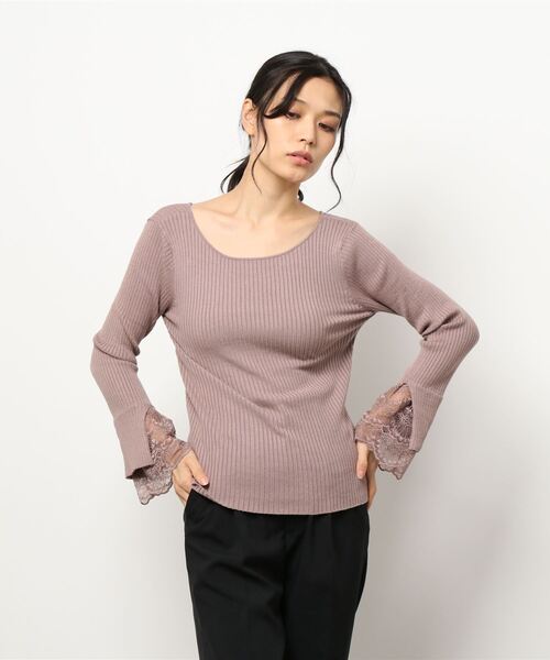 natural couture(ナチュラルクチュール)の「前後2WAY袖口レースリブニット(ニット/セーター・レディース・ブラック/サックスブルー/アイボリー/ボルドー/モカ・FREE)」の6枚目の写真
