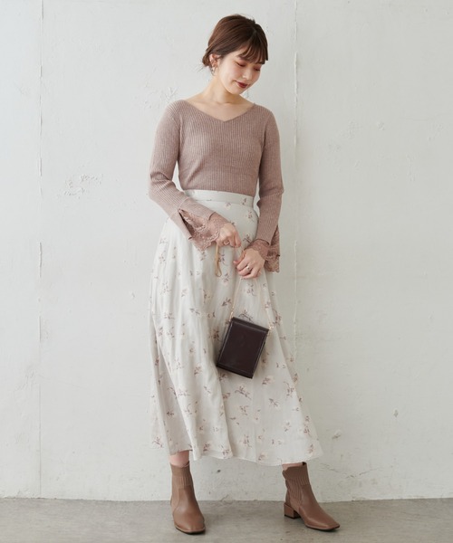 natural couture(ナチュラルクチュール)の「前後2WAY袖口レースリブニット(ニット/セーター・レディース・ブラック/サックスブルー/アイボリー/ボルドー/モカ・FREE)」の7枚目の写真