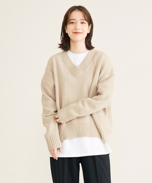 SHARE PARK（シェアパーク）の「ダブルＶネックニット（ニット/セーター・レディース・ホワイト系/ベージュ系/グリーン系/サックスブルー系・1）」の2枚目の写真