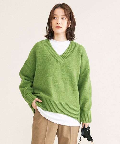 SHARE PARK（シェアパーク）の「ダブルＶネックニット（ニット/セーター・レディース・ホワイト系/ベージュ系/グリーン系/サックスブルー系・1）」の3枚目の写真