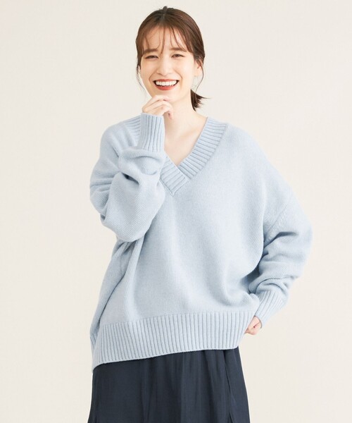 SHARE PARK（シェアパーク）の「ダブルＶネックニット（ニット/セーター・レディース・ホワイト系/ベージュ系/グリーン系/サックスブルー系・1）」の4枚目の写真