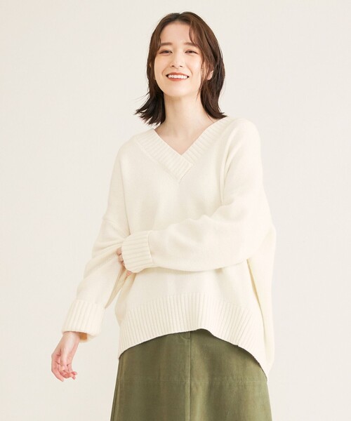 SHARE PARK（シェアパーク）の「ダブルＶネックニット（ニット/セーター・レディース・ホワイト系/ベージュ系/グリーン系/サックスブルー系・1）」の7枚目の写真