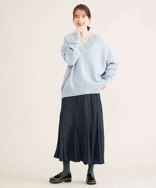 SHARE PARK（シェアパーク）の「ダブルＶネックニット（ニット/セーター・レディース・ホワイト系/ベージュ系/グリーン系/サックスブルー系・1）」の8枚目の写真