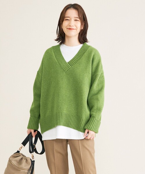 SHARE PARK（シェアパーク）の「ダブルＶネックニット（ニット/セーター・レディース・ホワイト系/ベージュ系/グリーン系/サックスブルー系・1）」の5枚目の写真