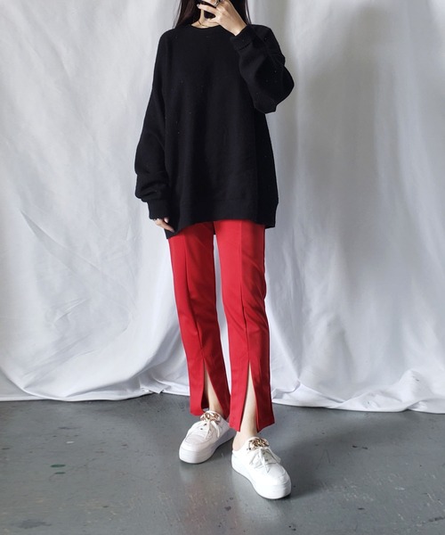 me+em select（ミームセレクト）の「フロントスリットアンクルカラーパンツ（その他パンツ・レディース・ブラック/アイボリー/レッド・LARGE/SMALL/X-LARGE/MEDIUM）」の15枚目の写真