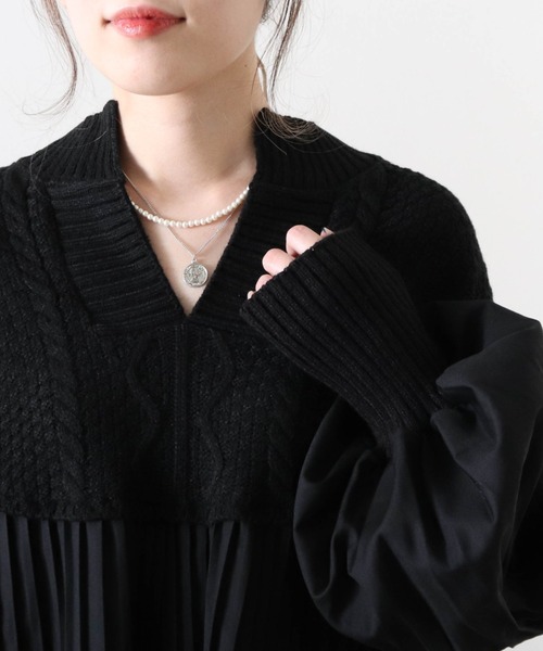 Cheek（チーク）の「プリーツ切替チュニックニット（シャツ/ブラウス・レディース・ブラウン/ベージュ/ブラック・FREE）」の5枚目の写真