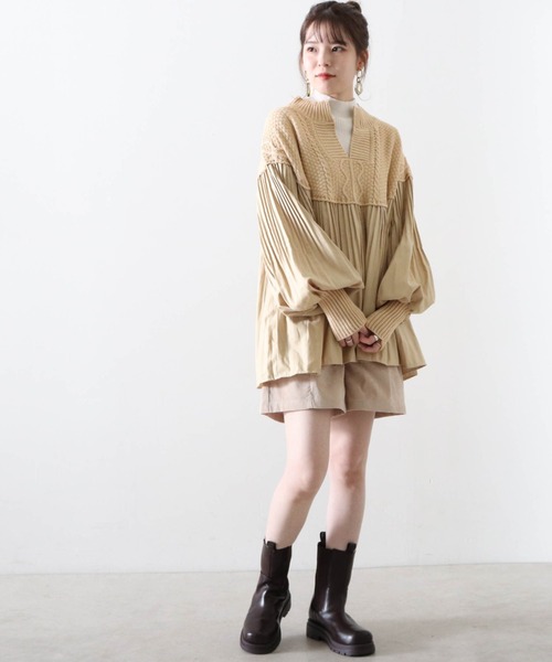 Cheek（チーク）の「プリーツ切替チュニックニット（シャツ/ブラウス・レディース・ブラウン/ベージュ/ブラック・FREE）」の13枚目の写真