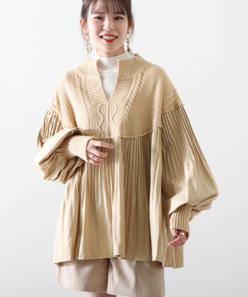 Cheek（チーク）の「プリーツ切替チュニックニット（シャツ/ブラウス・レディース・ブラウン/ベージュ/ブラック・FREE）」の19枚目の写真