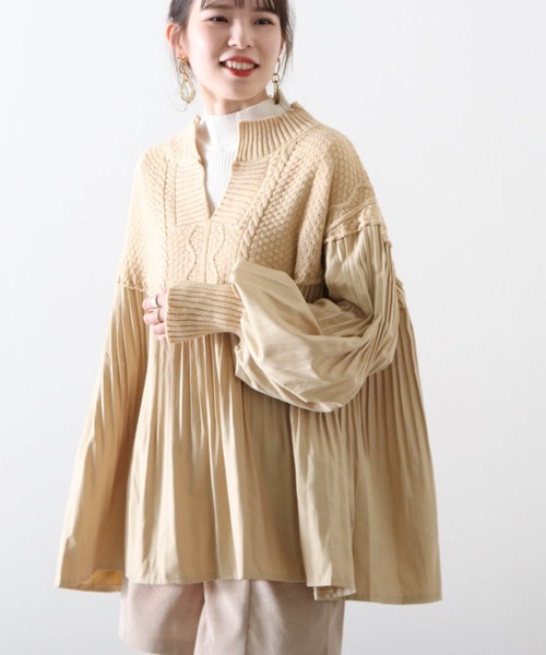 Cheek（チーク）の「プリーツ切替チュニックニット（シャツ/ブラウス・レディース・ブラウン/ベージュ/ブラック・FREE）」の14枚目の写真