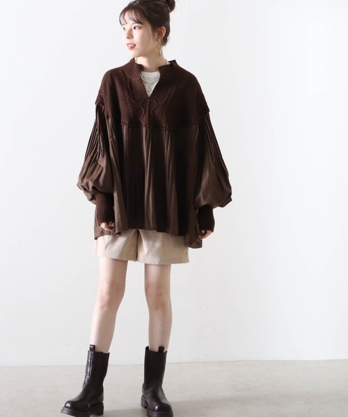 Cheek（チーク）の「プリーツ切替チュニックニット（シャツ/ブラウス・レディース・ブラウン/ベージュ/ブラック・FREE）」の21枚目の写真