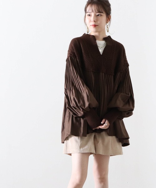 Cheek（チーク）の「プリーツ切替チュニックニット（シャツ/ブラウス・レディース・ブラウン/ベージュ/ブラック・FREE）」の16枚目の写真