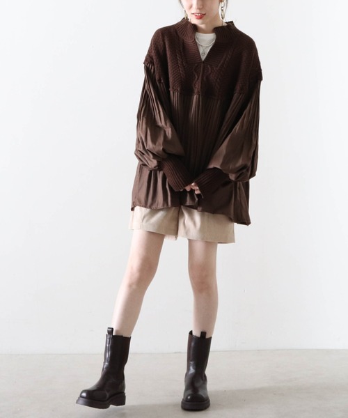 Cheek（チーク）の「プリーツ切替チュニックニット（シャツ/ブラウス・レディース・ブラウン/ベージュ/ブラック・FREE）」の11枚目の写真