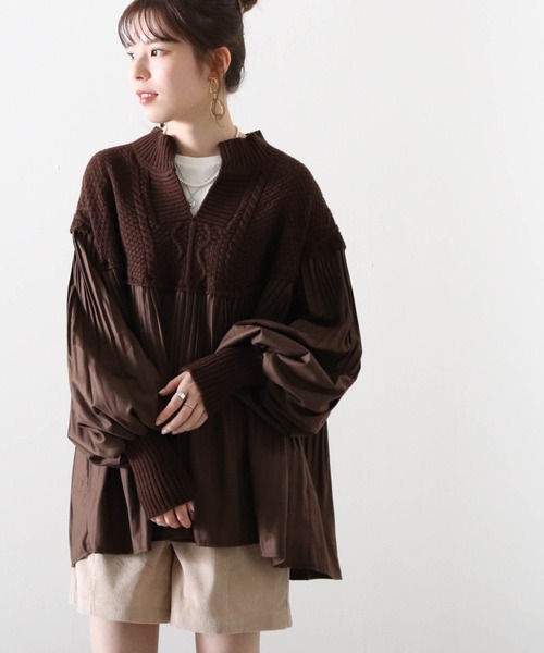 Cheek（チーク）の「プリーツ切替チュニックニット（シャツ/ブラウス・レディース・ブラウン/ベージュ/ブラック・FREE）」の22枚目の写真