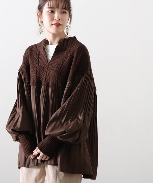 Cheek（チーク）の「プリーツ切替チュニックニット（シャツ/ブラウス・レディース・ブラウン/ベージュ/ブラック・FREE）」の17枚目の写真