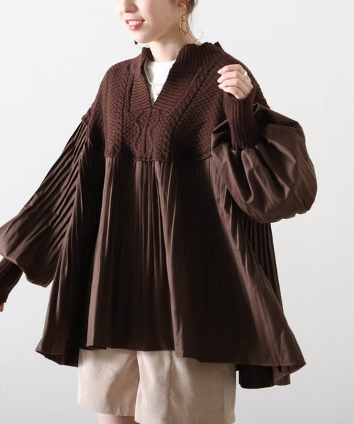 Cheek（チーク）の「プリーツ切替チュニックニット（シャツ/ブラウス・レディース・ブラウン/ベージュ/ブラック・FREE）」の12枚目の写真
