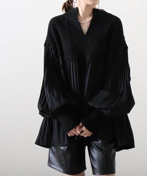 Cheek（チーク）の「プリーツ切替チュニックニット（シャツ/ブラウス・レディース・ブラウン/ベージュ/ブラック・FREE）」の15枚目の写真