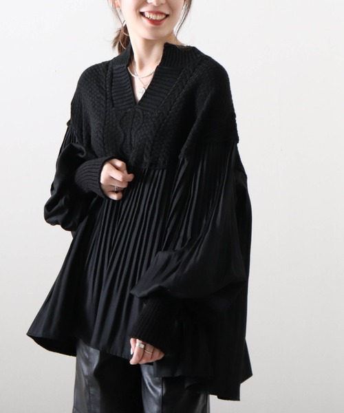 Cheek（チーク）の「プリーツ切替チュニックニット（シャツ/ブラウス・レディース・ブラウン/ベージュ/ブラック・FREE）」の10枚目の写真