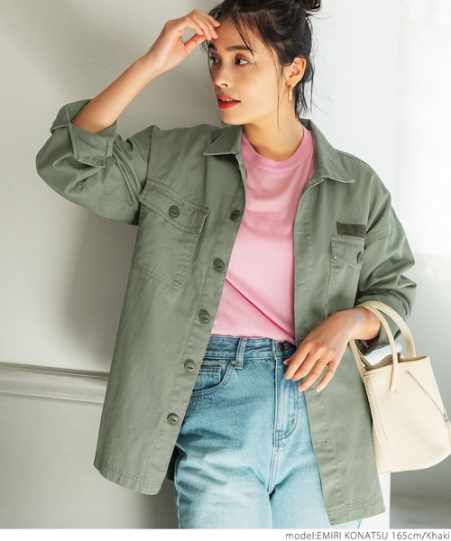 coca（coca）（コカ）の「ミリタリーシャツジャケット（ミリタリージャケット・レディース・カーキ・ONE SIZE）」の4枚目の写真