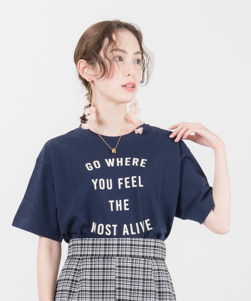 LAYMEE(レイミー)の「Go where Tshirt / ゴーウェアーTシャツ(Tシャツ/カットソー・レディース・ホワイト/ネイビー/グレー系その他・FREE)」の1枚目の写真