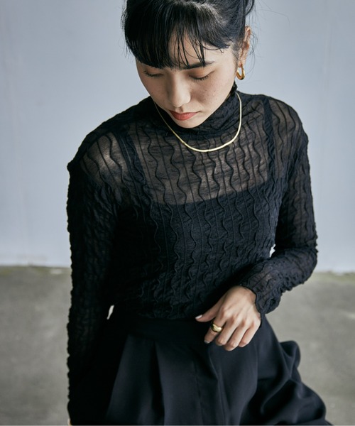 ECRIRE(エクリール)の「ジグザグストライプシースルーカットソー(Tシャツ/カットソー・レディース・ブラック/オフホワイト・M)」の8枚目の写真