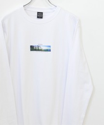 フロント ボックスプリント コットン 天竺 ロングTシャツ
