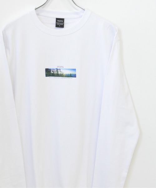 TRAP/U (トラップユー)の「フロント ボックスプリント コットン 天竺 ロングTシャツ(Tシャツ/カットソー・メンズ・ホワイト/サックスブルー/ブラック・L/M)」の2枚目の写真