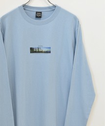 フロント ボックスプリント コットン 天竺 ロングTシャツ