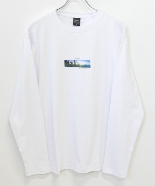 TRAP/U (トラップユー)の「フロント ボックスプリント コットン 天竺 ロングTシャツ(Tシャツ/カットソー・メンズ・ホワイト/サックスブルー/ブラック・L/M)」の4枚目の写真