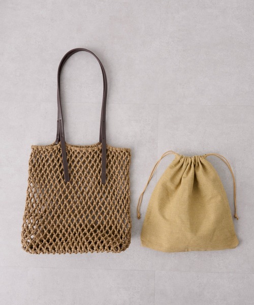 DISCOAT（ディスコート）の「マクラメ巾着付トートバッグ（トートバッグ・レディース・ブラック/ブラウン/アイボリー・FREE）」の9枚目の写真