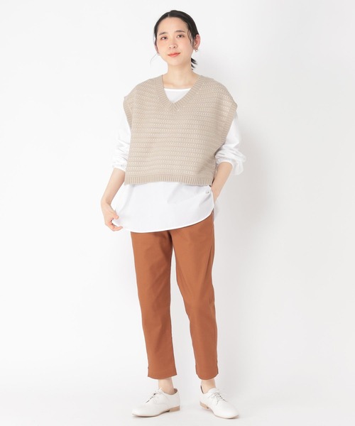 studio CLIP（スタディオクリップ）の「7ゲージボーダー編み柄ベストセット（ベスト・レディース・ベージュ/ネイビー/イエロー・FREE）」の4枚目の写真