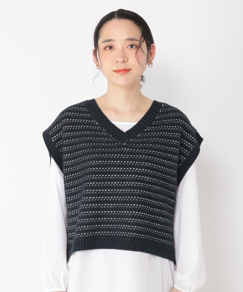 studio CLIP（スタディオクリップ）の「7ゲージボーダー編み柄ベストセット（ベスト・レディース・ベージュ/ネイビー/イエロー・FREE）」の7枚目の写真