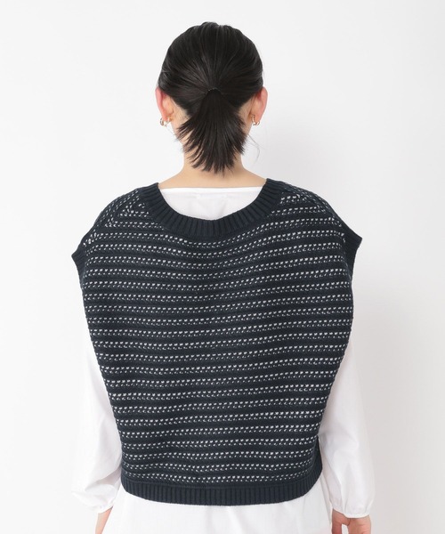 studio CLIP（スタディオクリップ）の「7ゲージボーダー編み柄ベストセット（ベスト・レディース・ベージュ/ネイビー/イエロー・FREE）」の9枚目の写真