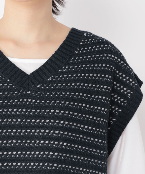 studio CLIP（スタディオクリップ）の「7ゲージボーダー編み柄ベストセット（ベスト・レディース・ベージュ/ネイビー/イエロー・FREE）」の10枚目の写真