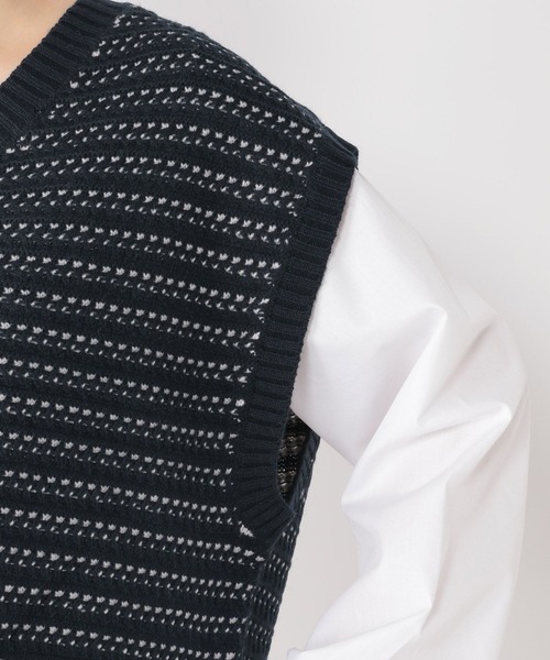 studio CLIP（スタディオクリップ）の「7ゲージボーダー編み柄ベストセット（ベスト・レディース・ベージュ/ネイビー/イエロー・FREE）」の11枚目の写真