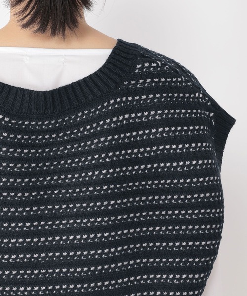 studio CLIP（スタディオクリップ）の「7ゲージボーダー編み柄ベストセット（ベスト・レディース・ベージュ/ネイビー/イエロー・FREE）」の13枚目の写真